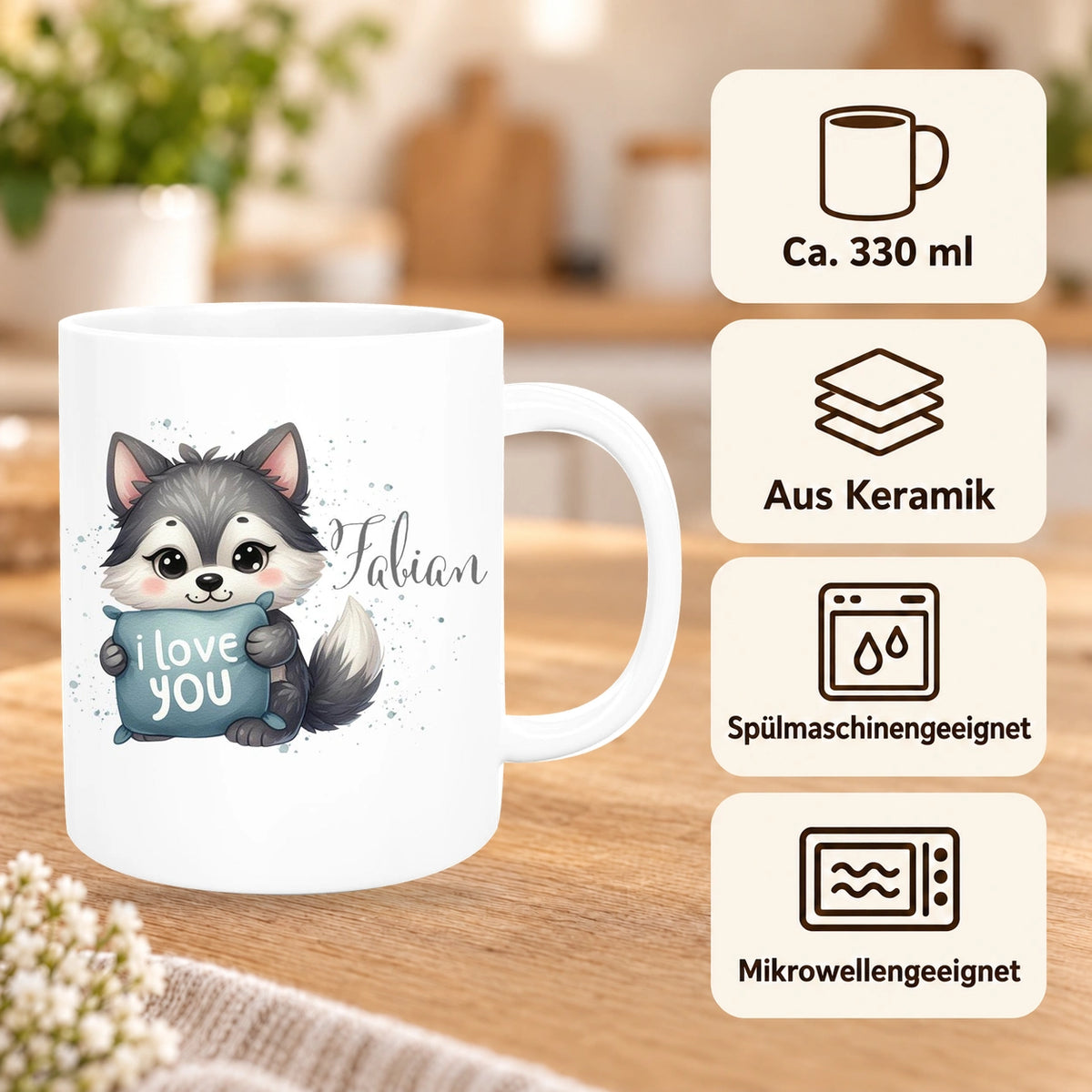 Tasse Liebe - Fuchs Valentinstag Wunschnamen Keramik personalisiert versch. Farben