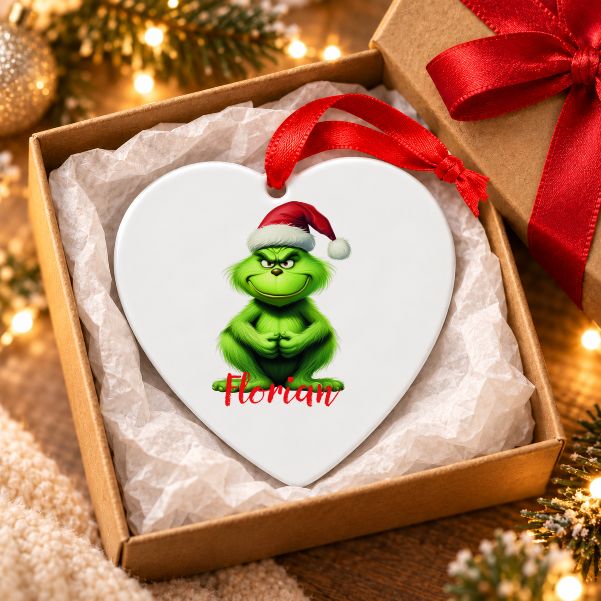 MUCKKI-PRO:c74834d2e59964ccd3e7b91b0715ee175ad8ce4e1be86c7e613b8013b34a4184:Weihnachtsanhänger personalisiert Grinch 5 mit Wunschnamen – Rund, Stern, Herz oder Glocke