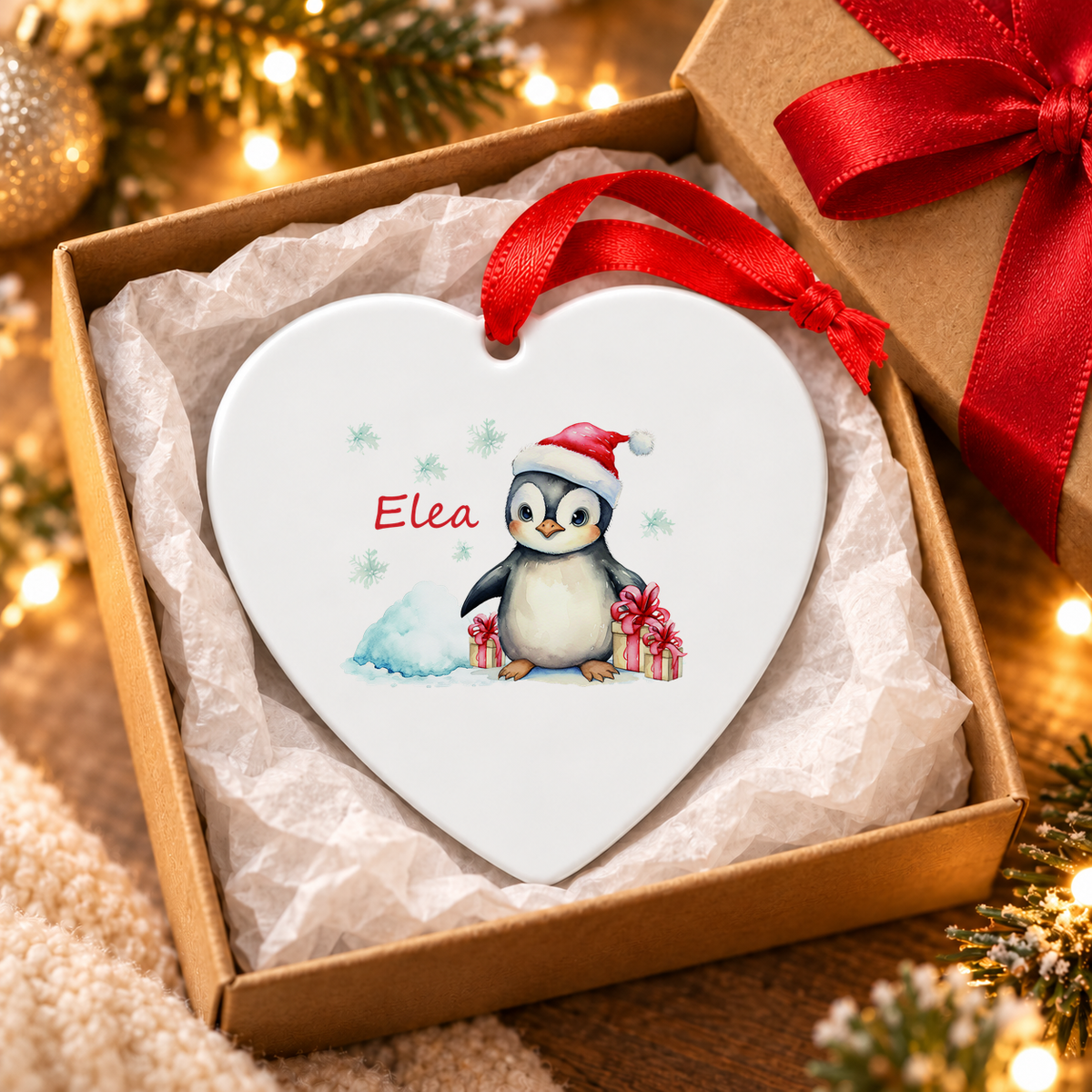 Weihnachtsanhänger personalisiert Pinguin – mein erstes Weihnachten mit Wunschnamen – Rund, Stern, Herz oder Glocke