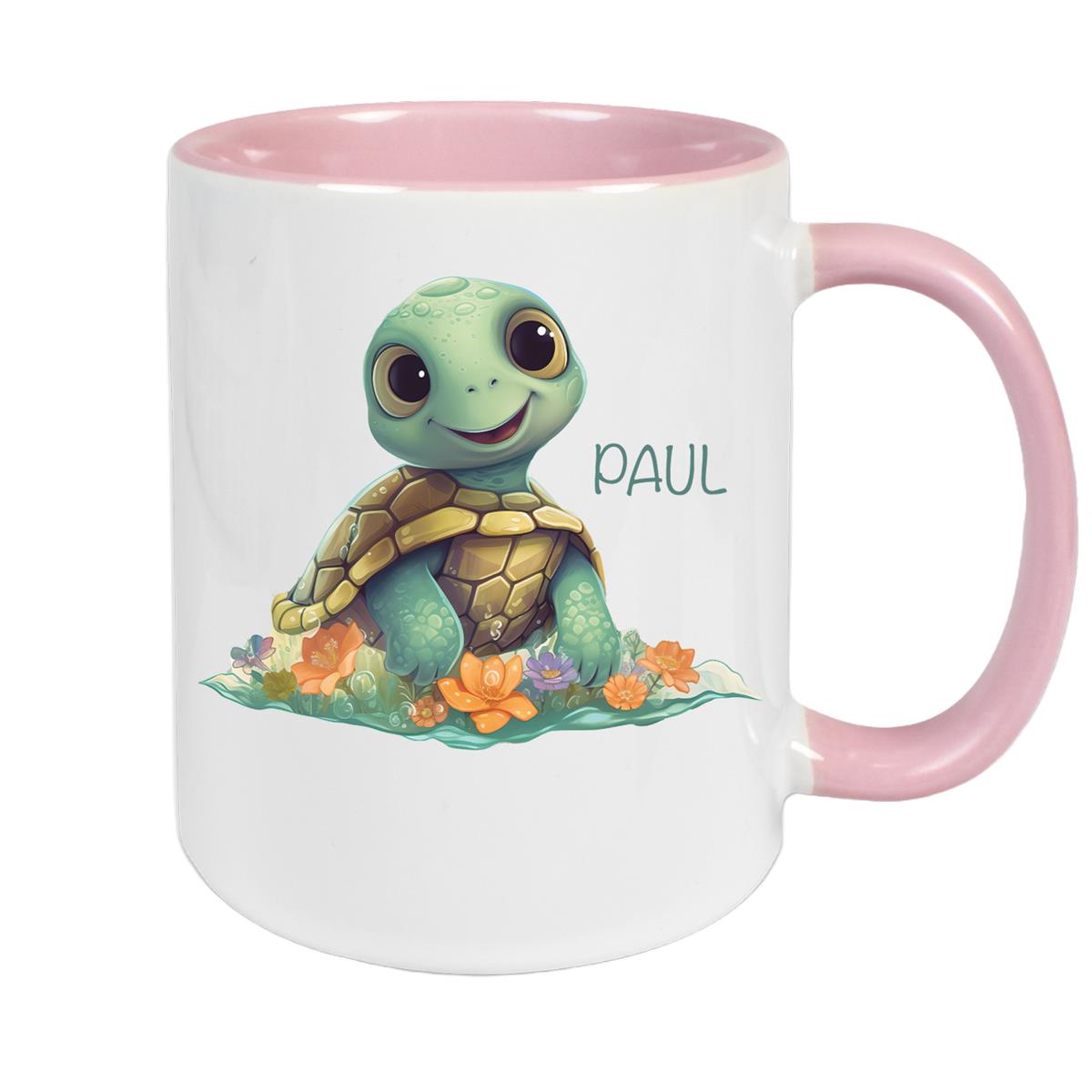 Tasse Wunschname Schildkröte 1 Keramik Kinderbecher personalisiert versch. Farben