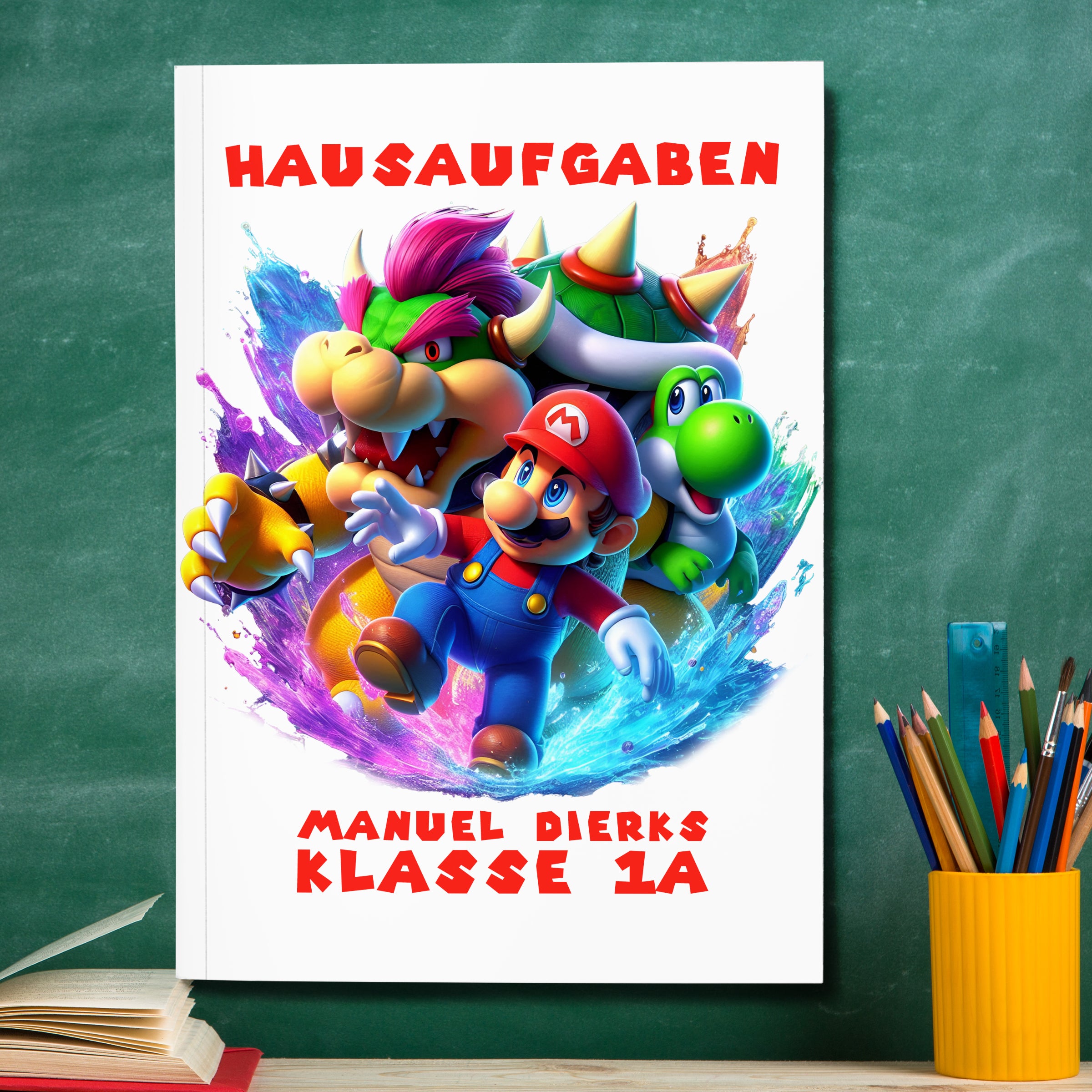Hausaufgabenheft Super-Mario 1 DIN A5 - 48 Blatt mit Name und Klasse