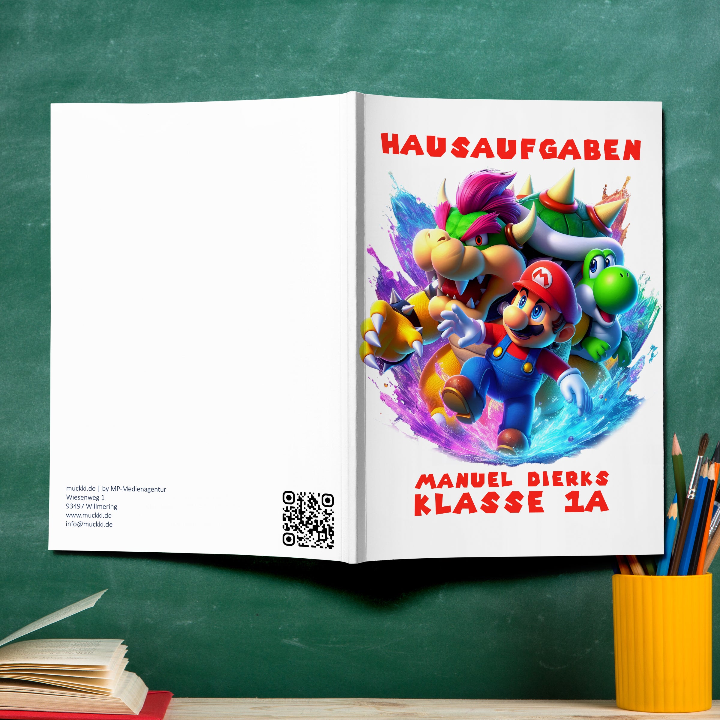 Hausaufgabenheft Super-Mario 1 DIN A5 - 48 Blatt mit Name und Klasse