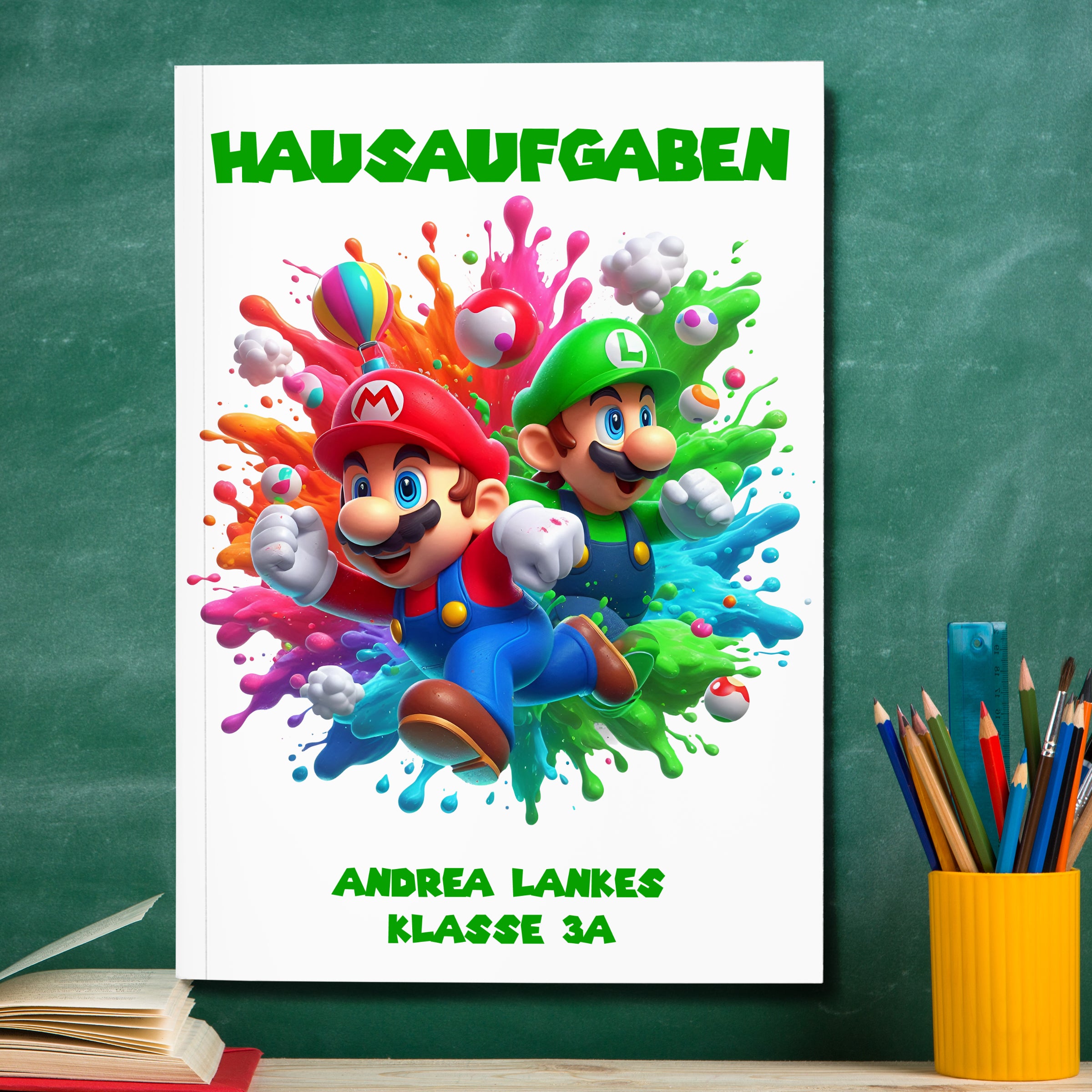 Hausaufgabenheft Super-Mario 2 DIN A5 - 48 Blatt mit Name und Klasse