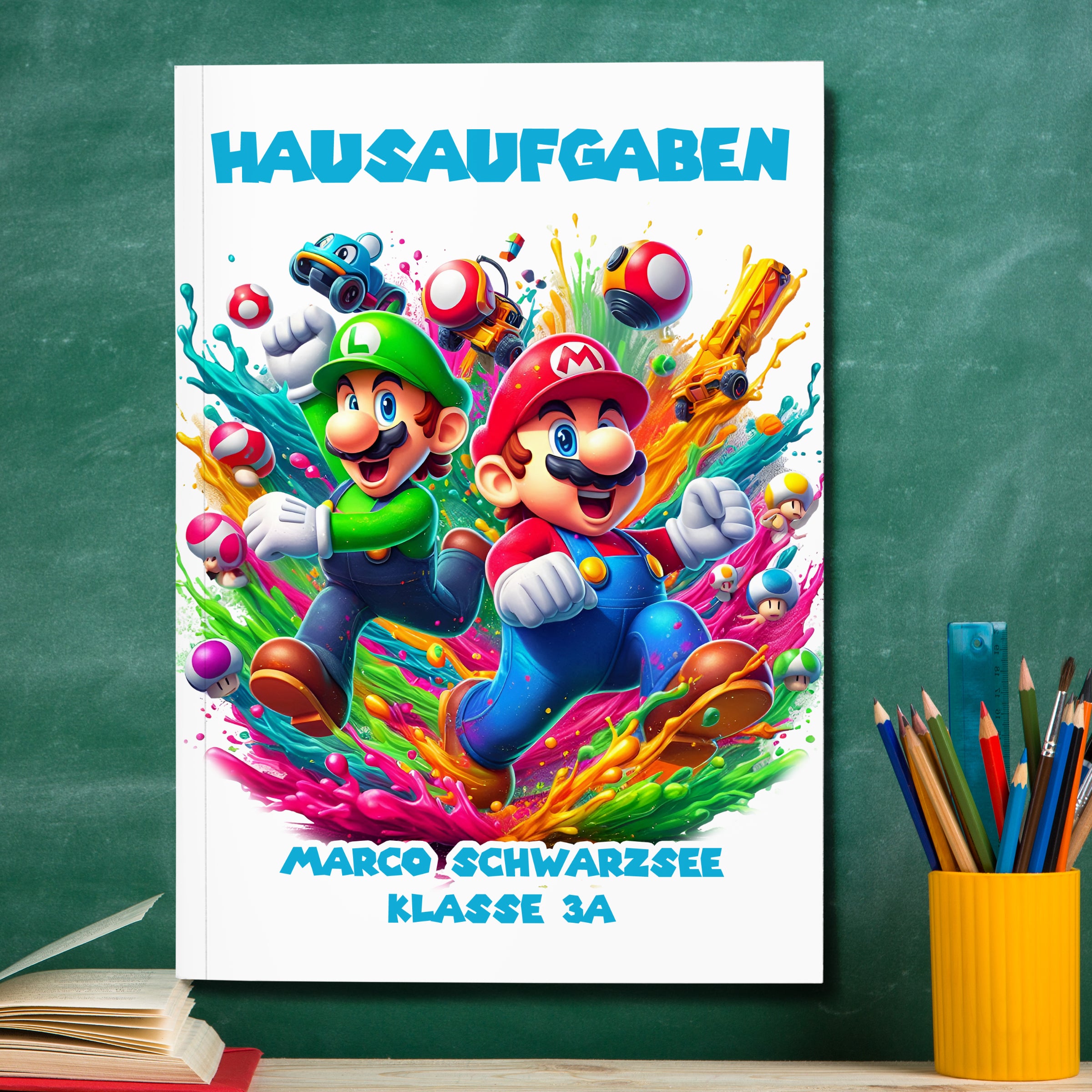 Hausaufgabenheft Super-Mario 3 DIN A5 - 48 Blatt mit Name und Klasse