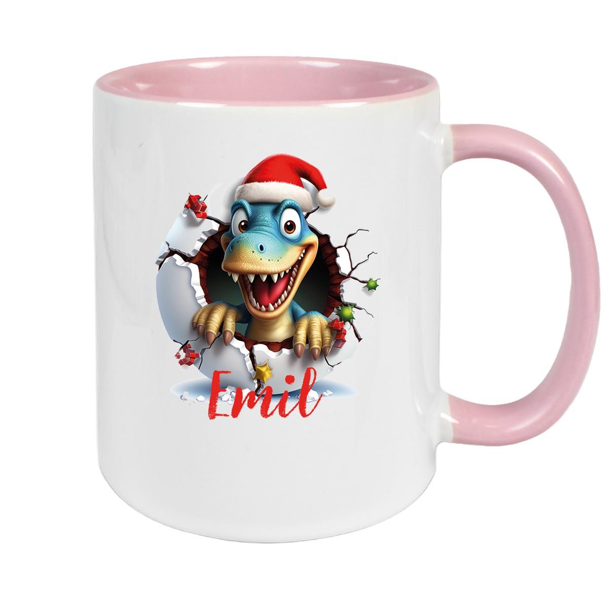 Tasse Wunschname Christmas Dino 2 Keramik Kinderbecher versch. Farben