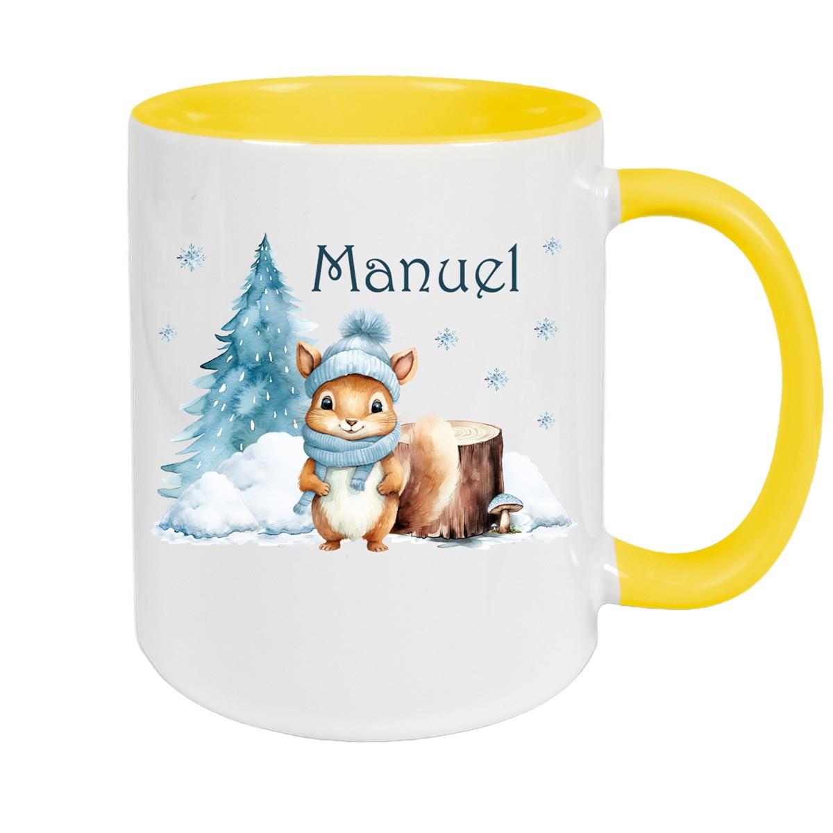 Tasse Wunschname Weihnachten Eichhörnchen 1 Keramik Kinderbecher versch. Farben