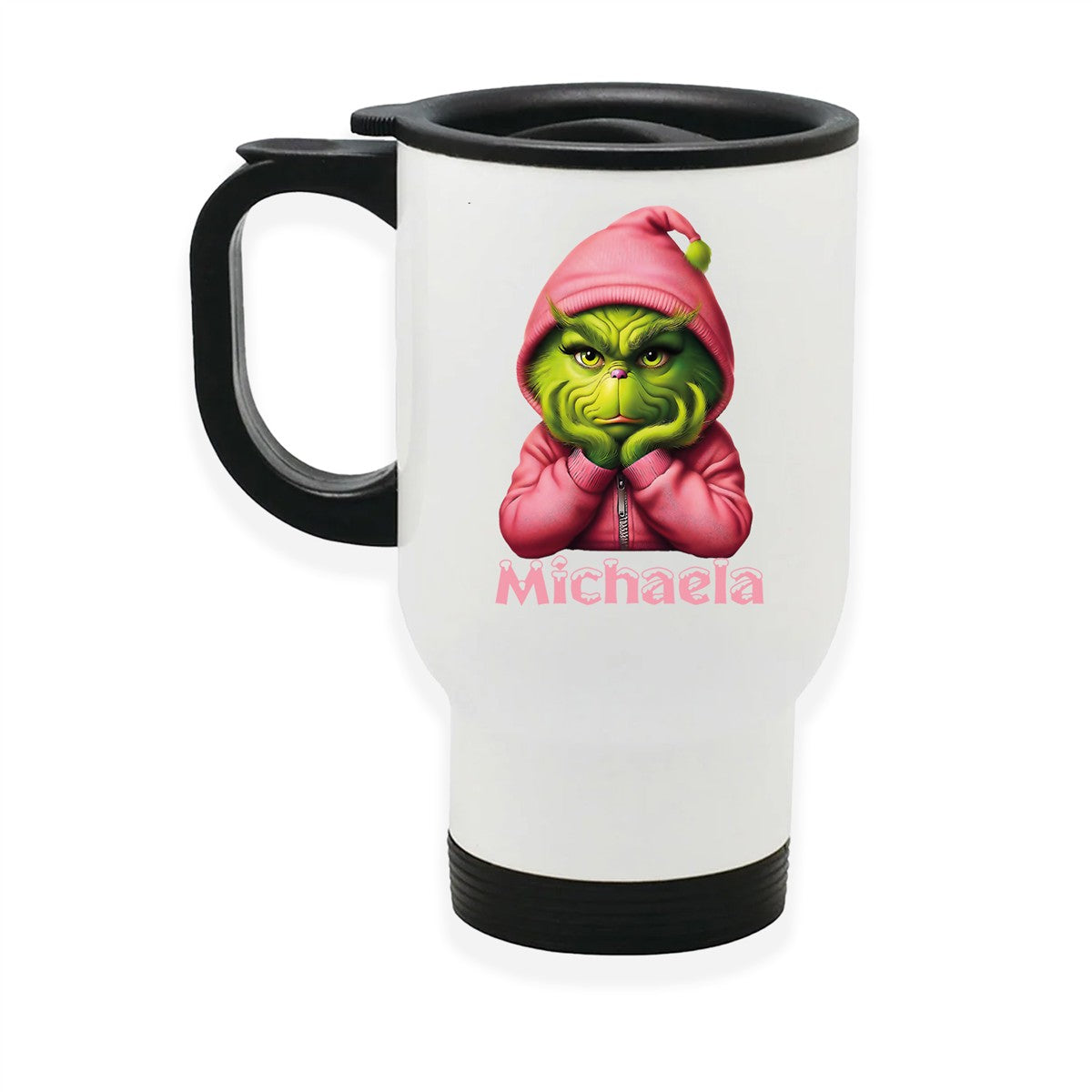 Edelstahl-Thermobecher mit Deckel Weihnachten Grinch 10 personalisiert weiß