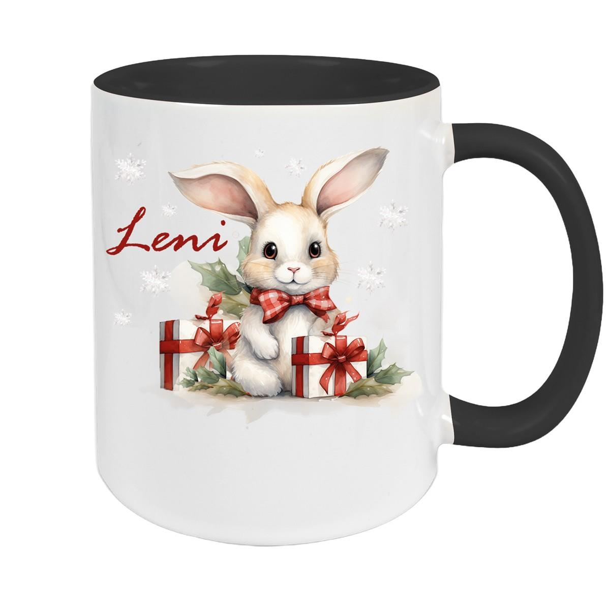 Tasse Wunschname Weihnachten Hase Sterne Keramik Kinderbecher versch. Farben
