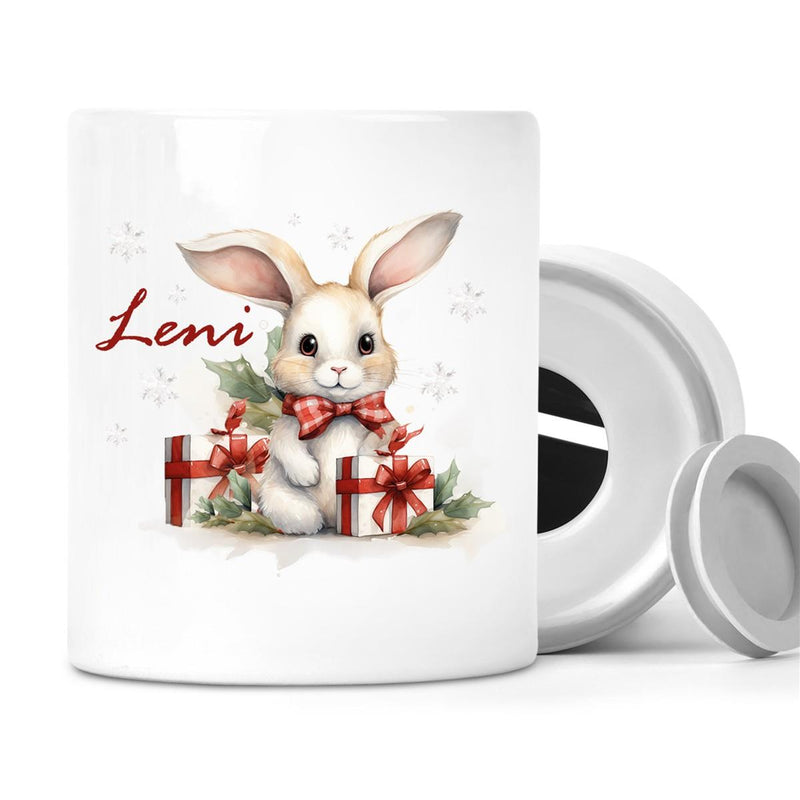Spardose mit Wunschname Weihnachten Hase-Sterne personalisiert