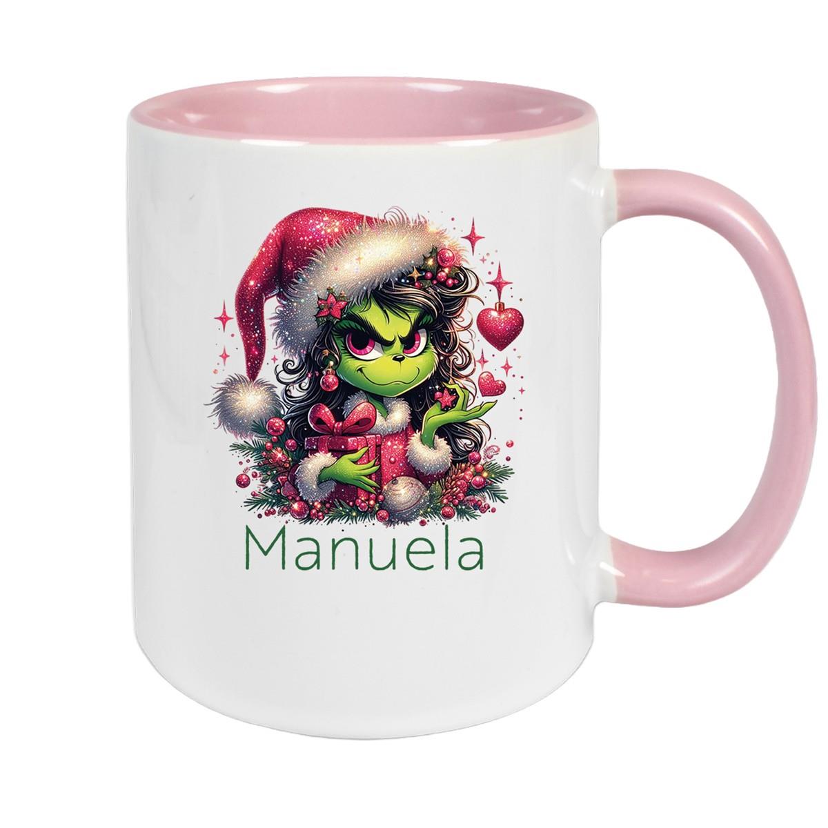 Tasse Wunschname Weihnachten Lady-Grinch 2 Keramik Kinderbecher versch. Farben