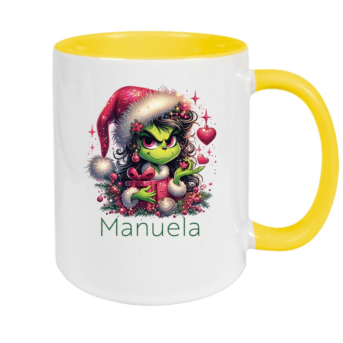 Tasse Wunschname Weihnachten Lady-Grinch 2 Keramik Kinderbecher versch. Farben