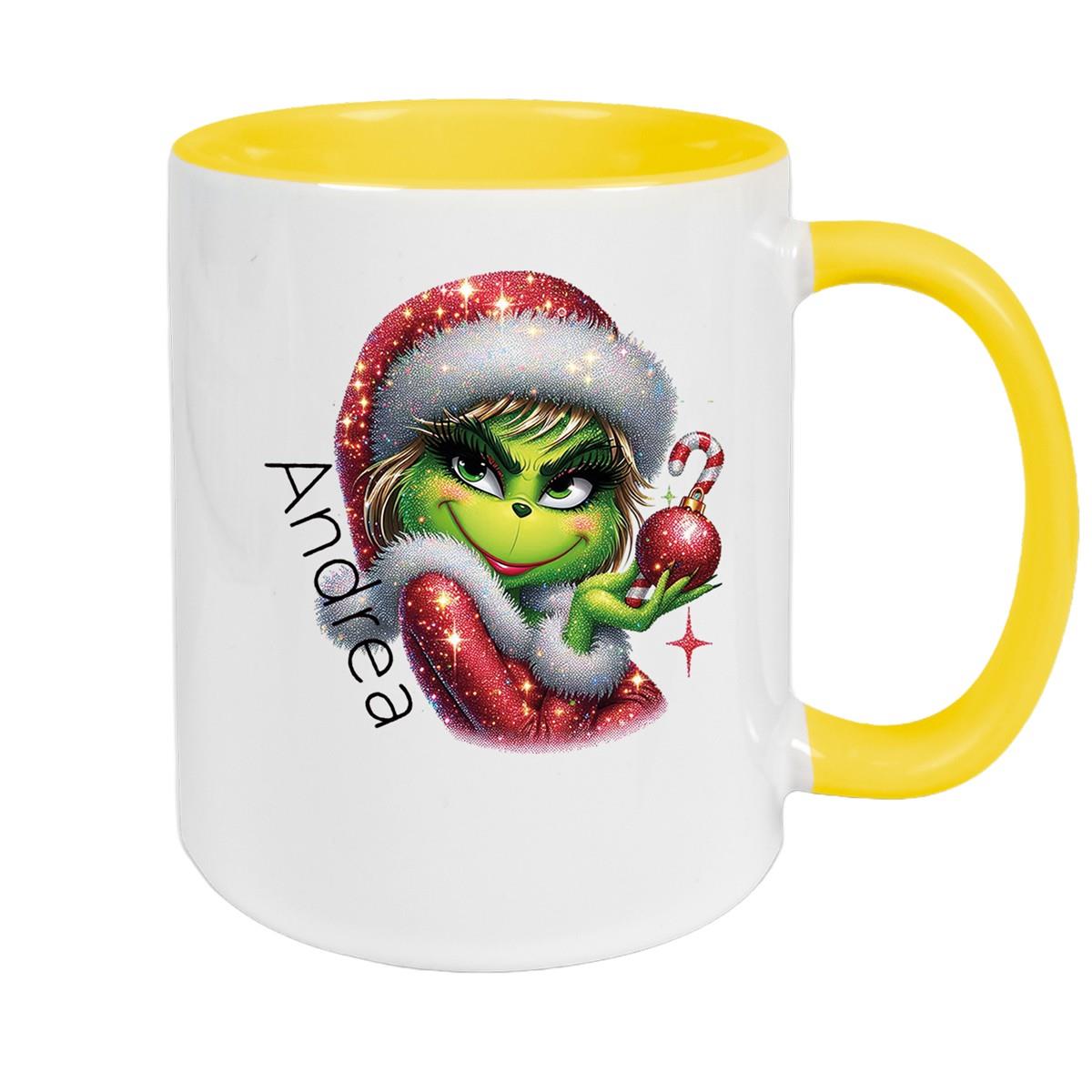 Tasse Wunschname Weihnachten Lady-Grinch 3 Keramik Kinderbecher versch. Farben