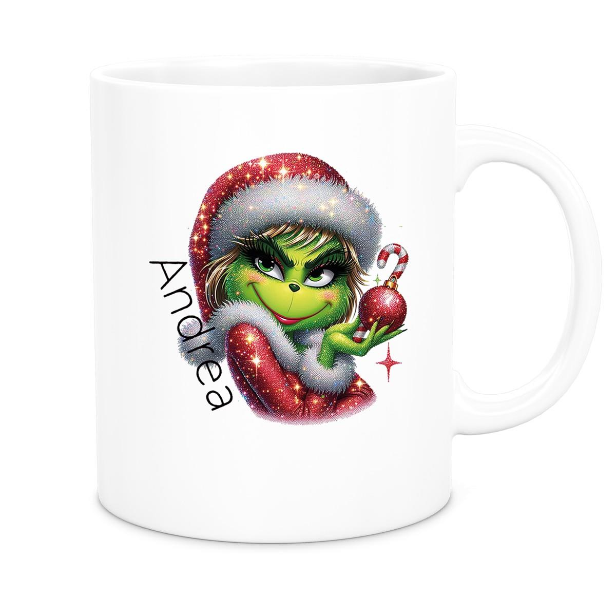 Tasse Wunschname Weihnachten Lady-Grinch 3 Keramik Kinderbecher versch. Farben