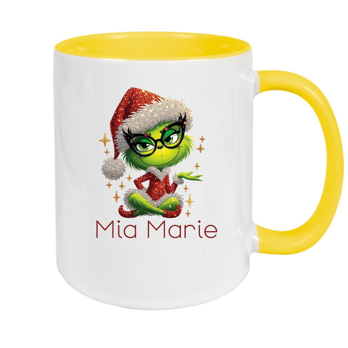 Tasse Wunschname Weihnachten Lady-Grinch 4 Keramik Kinderbecher versch. Farben