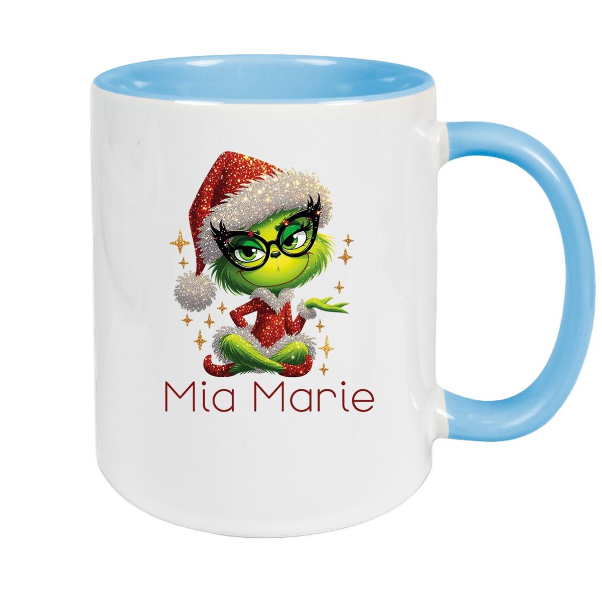 Tasse Wunschname Weihnachten Lady-Grinch 4 Keramik Kinderbecher versch. Farben