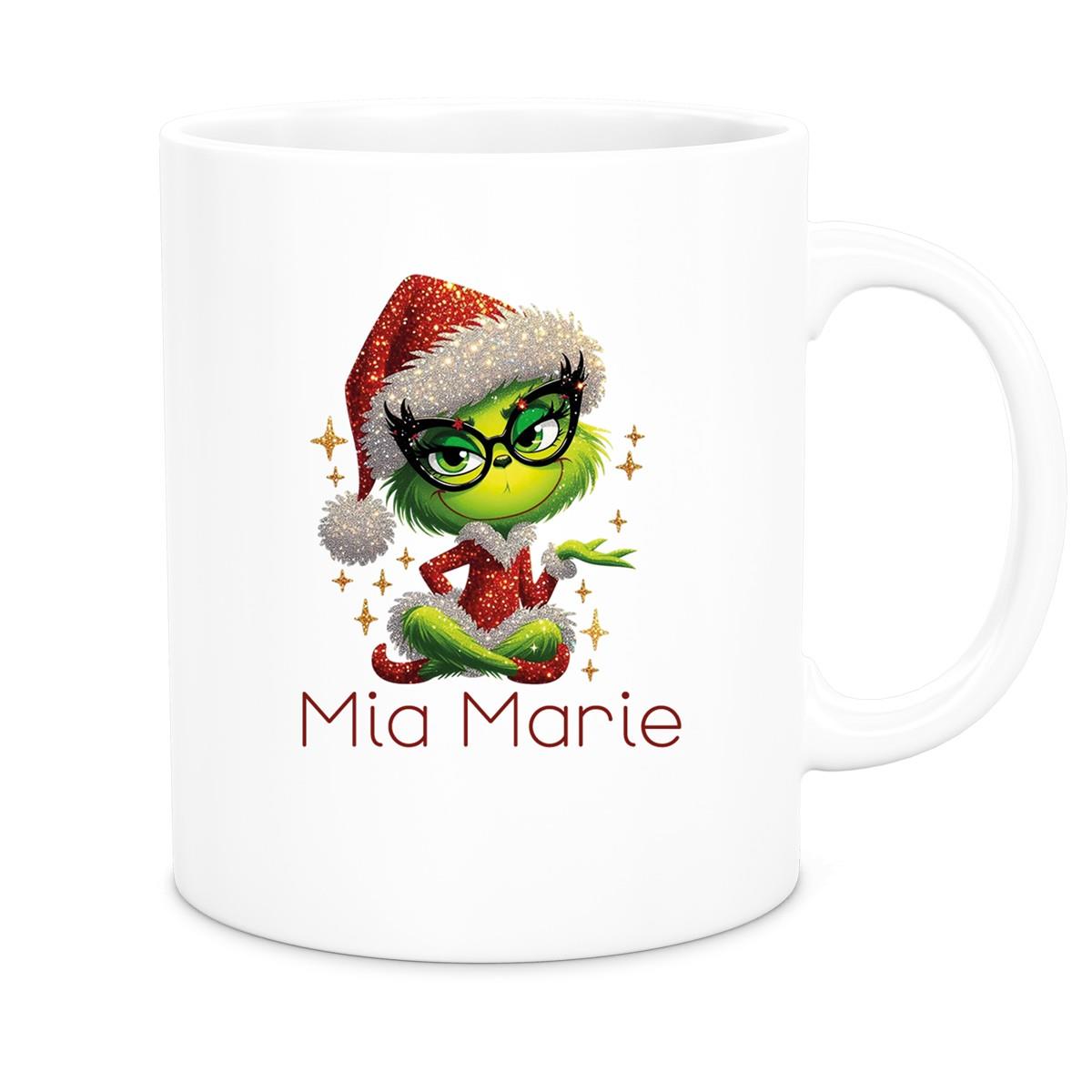 Tasse Wunschname Weihnachten Lady-Grinch 4 Keramik Kinderbecher versch. Farben