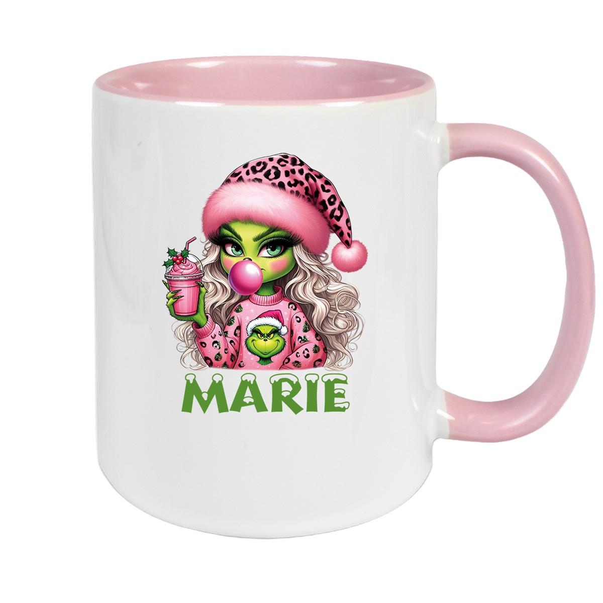 Tasse Wunschname Weihnachten Lady-Grinch 5 Keramik Kinderbecher versch. Farben