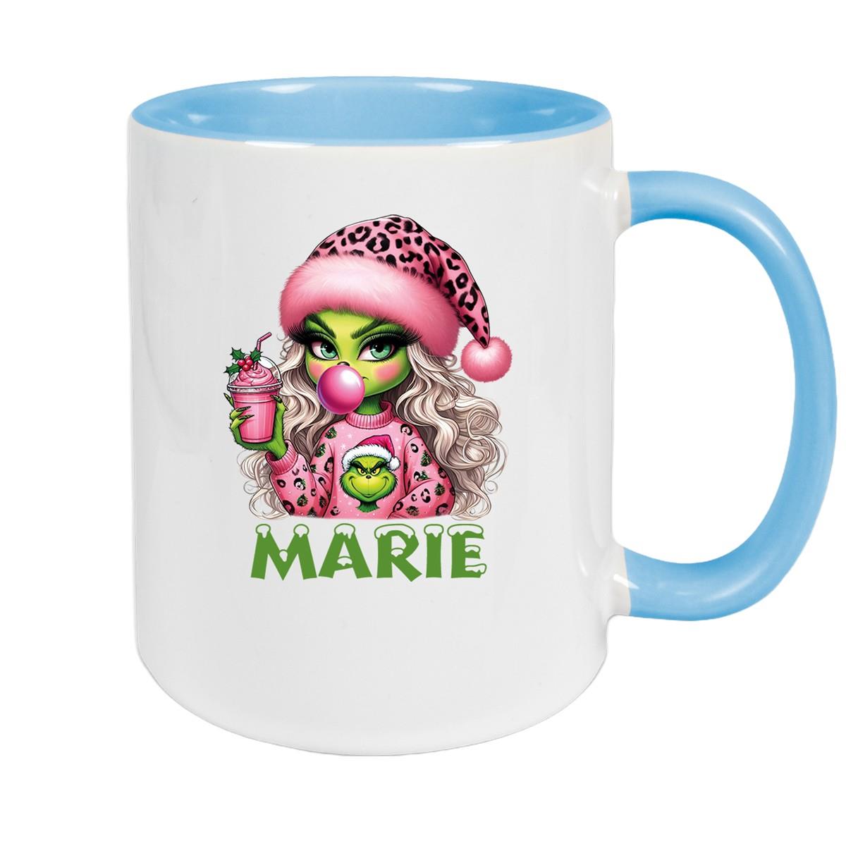 Tasse Wunschname Weihnachten Lady-Grinch 5 Keramik Kinderbecher versch. Farben