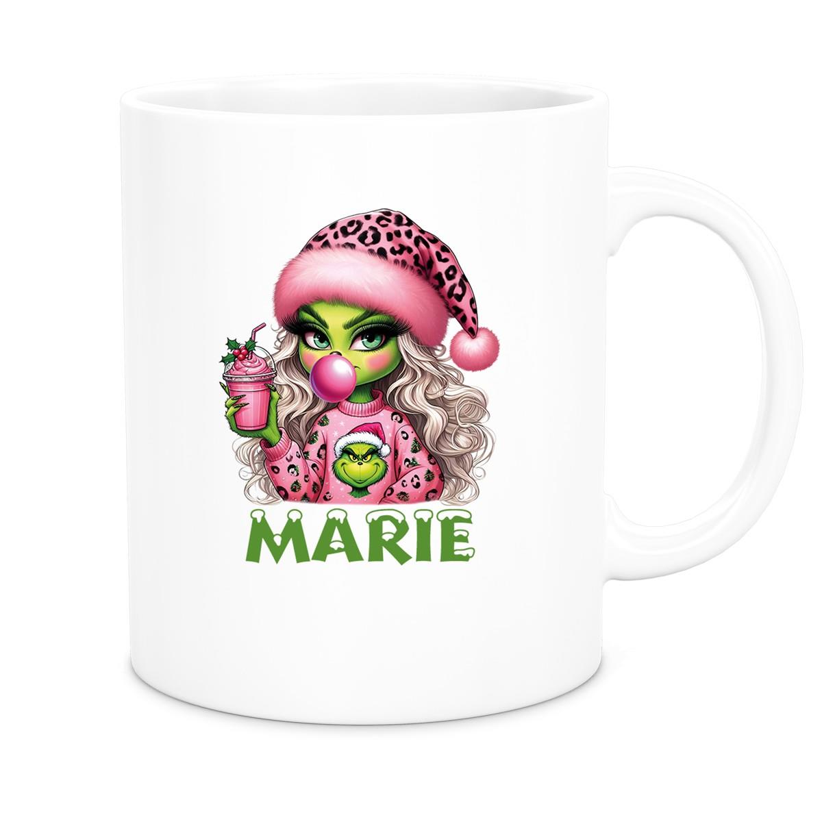 Tasse Wunschname Weihnachten Lady-Grinch 5 Keramik Kinderbecher versch. Farben