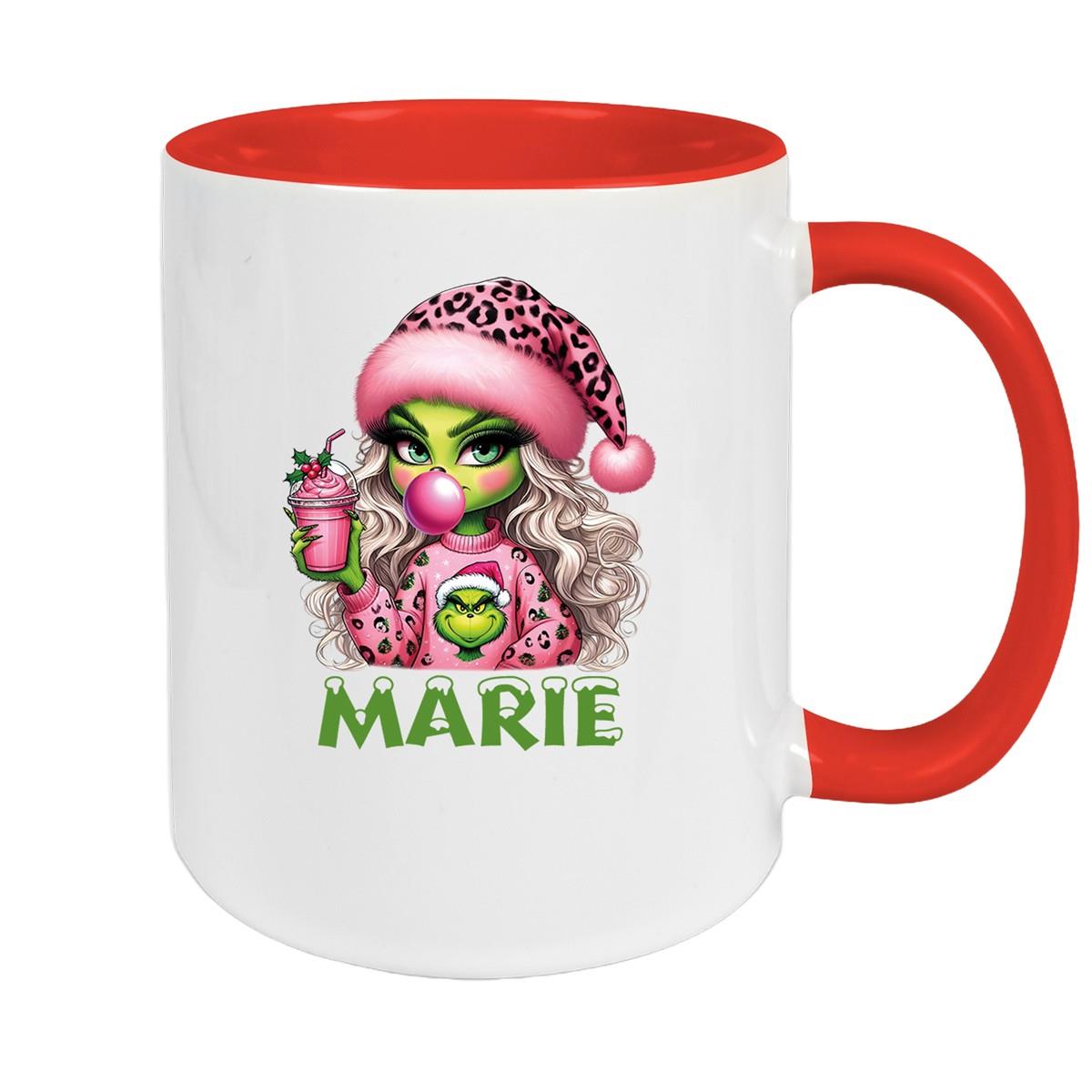 Tasse Wunschname Weihnachten Lady-Grinch 5 Keramik Kinderbecher versch. Farben