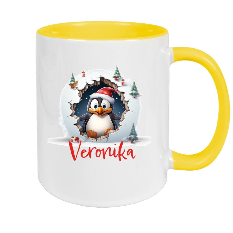 Tasse Wunschname Christmas Pinguin 2 Keramik Kinderbecher versch. Farben