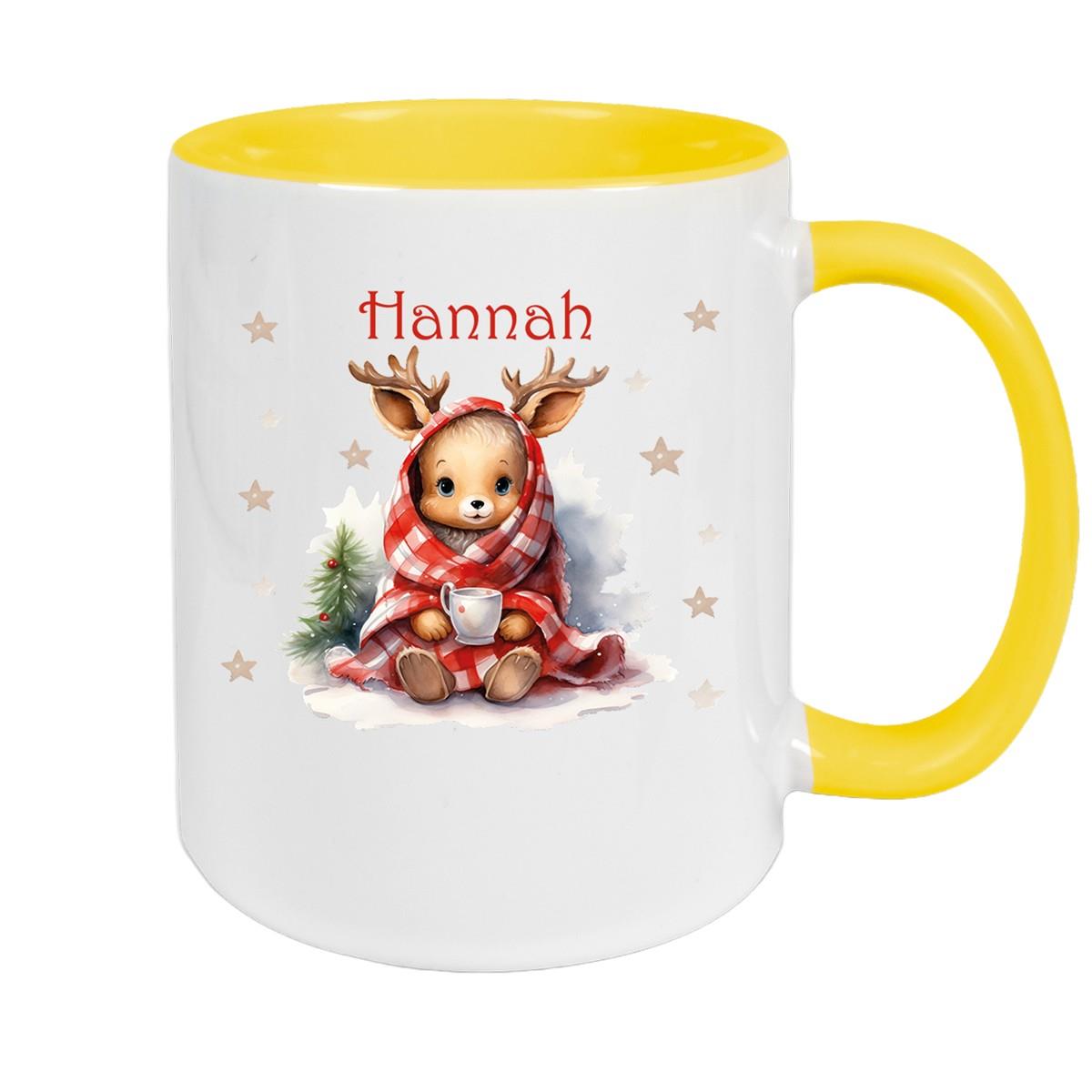 Tasse Wunschname Weihnachten Rehlein 1 Keramik Kinderbecher versch. Farben