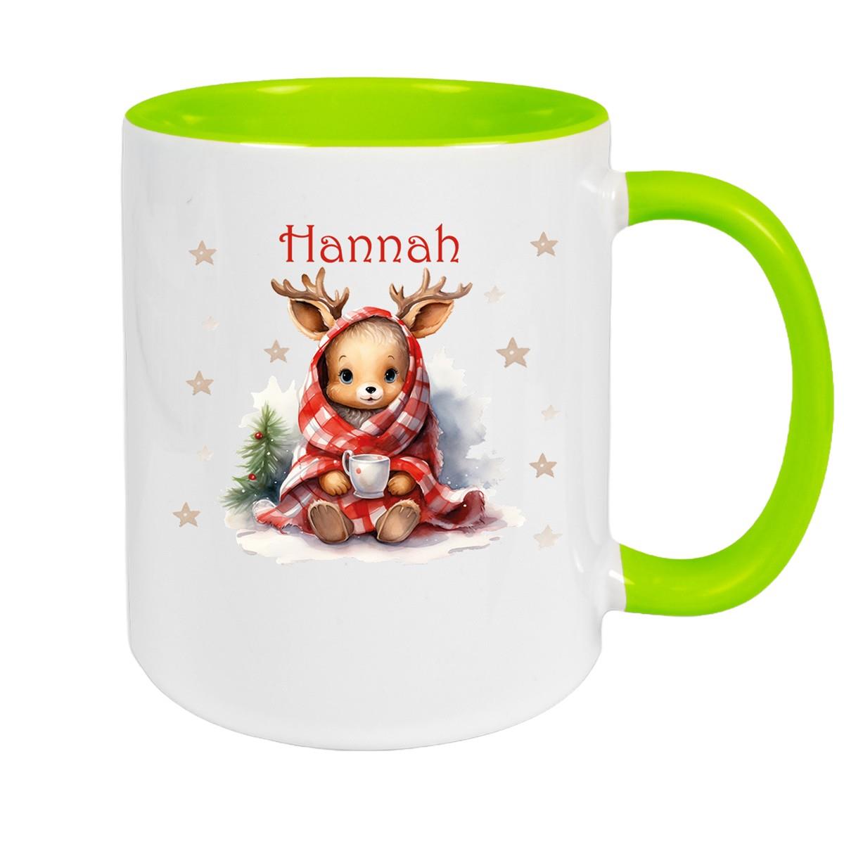 Tasse Wunschname Weihnachten Rehlein 1 Keramik Kinderbecher versch. Farben