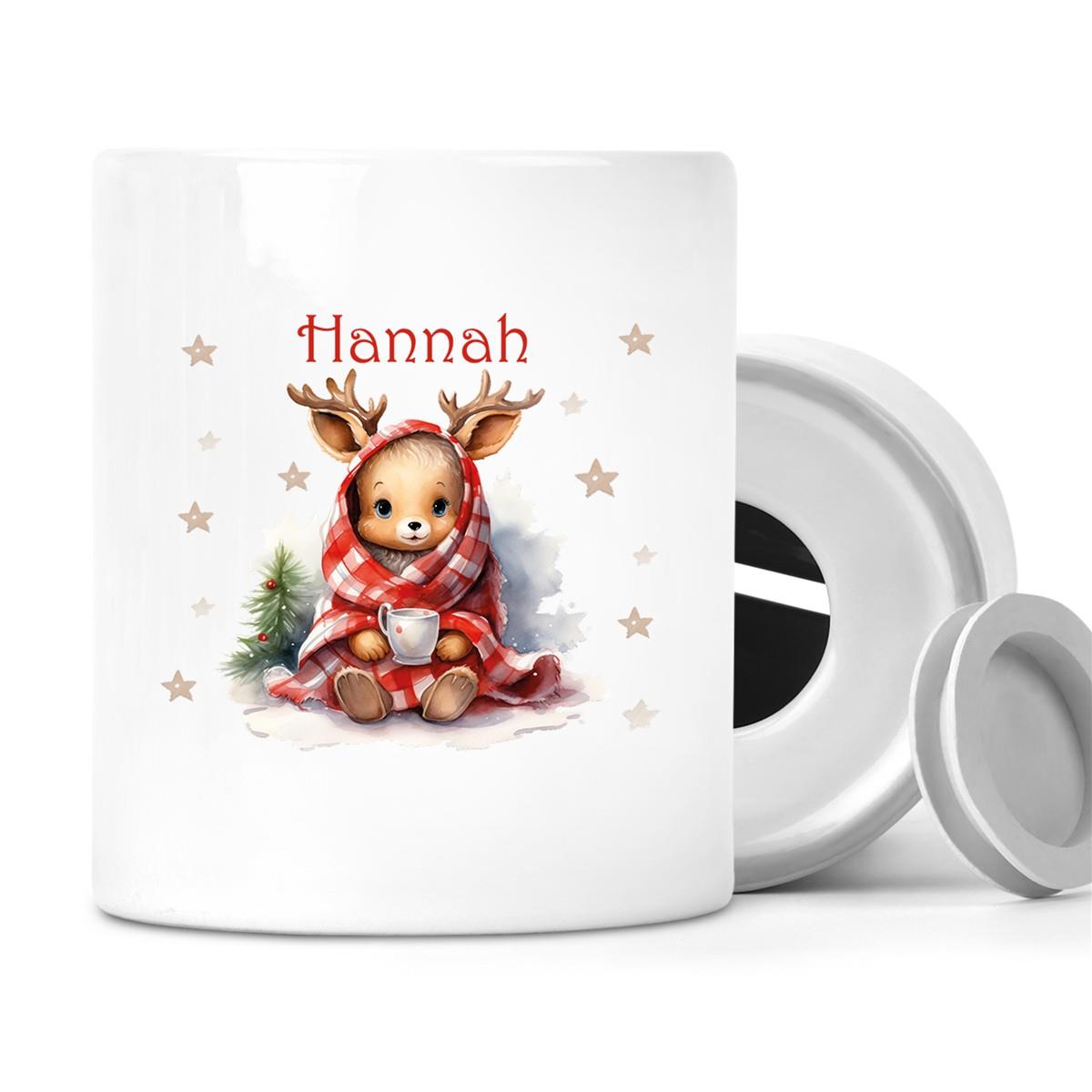 Spardose mit Wunschname Weihnachten Rehlein 1 personalisiert