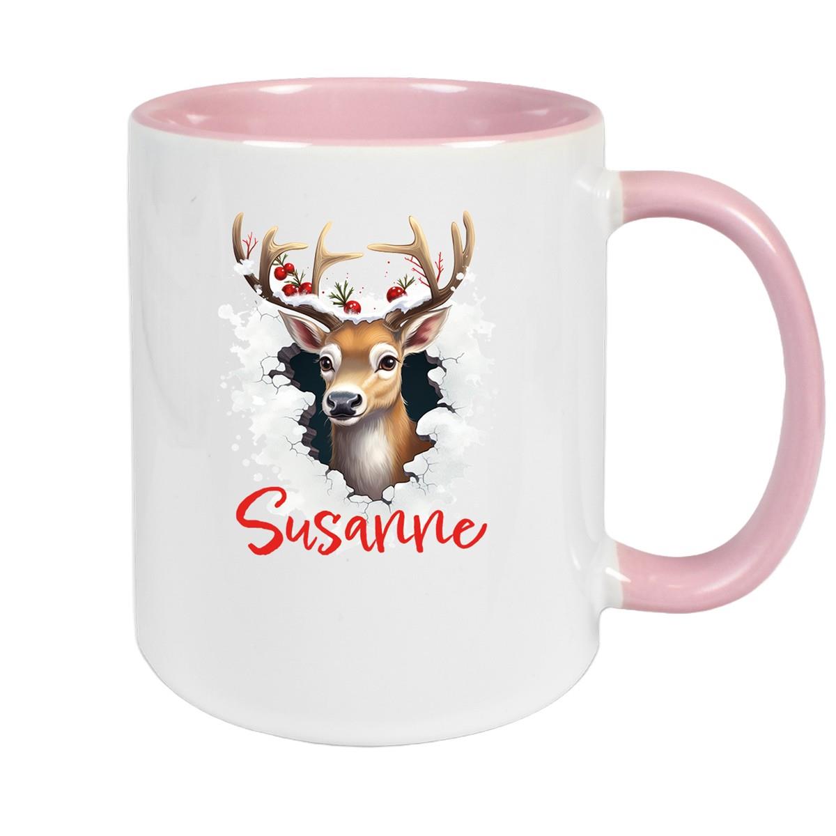 Tasse Wunschname Christmas Rentier 2 Keramik Kinderbecher versch. Farben