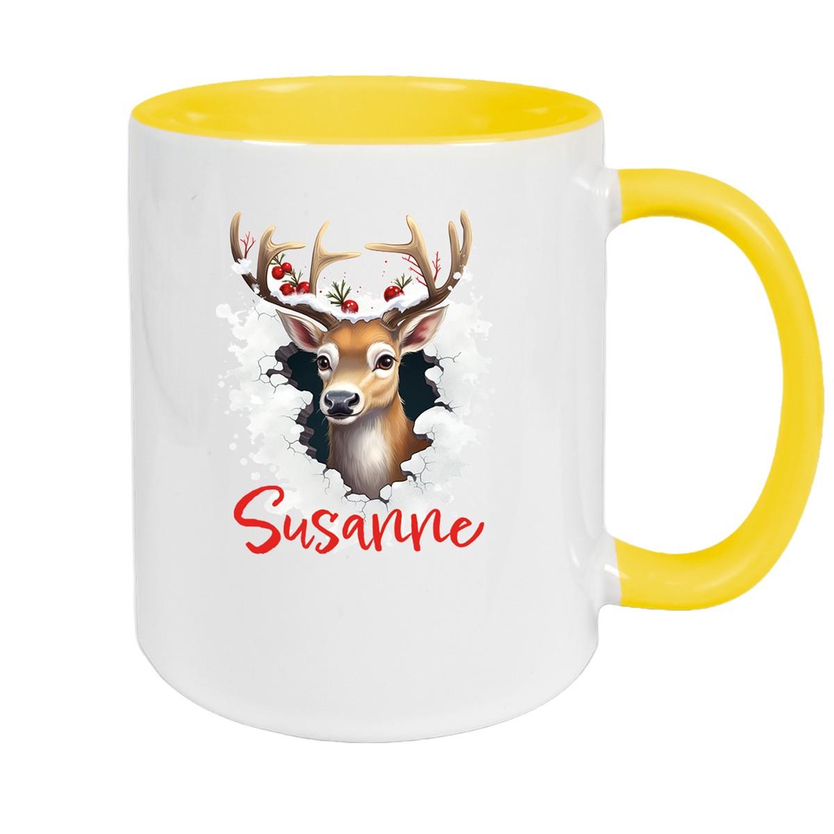 Tasse Wunschname Christmas Rentier 2 Keramik Kinderbecher versch. Farben