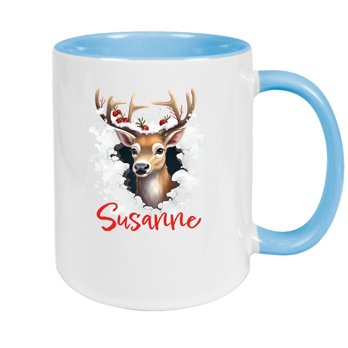 Tasse Wunschname Christmas Rentier 2 Keramik Kinderbecher versch. Farben