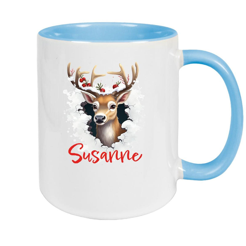 Tasse Wunschname Christmas Rentier 2 Keramik Kinderbecher versch. Farben