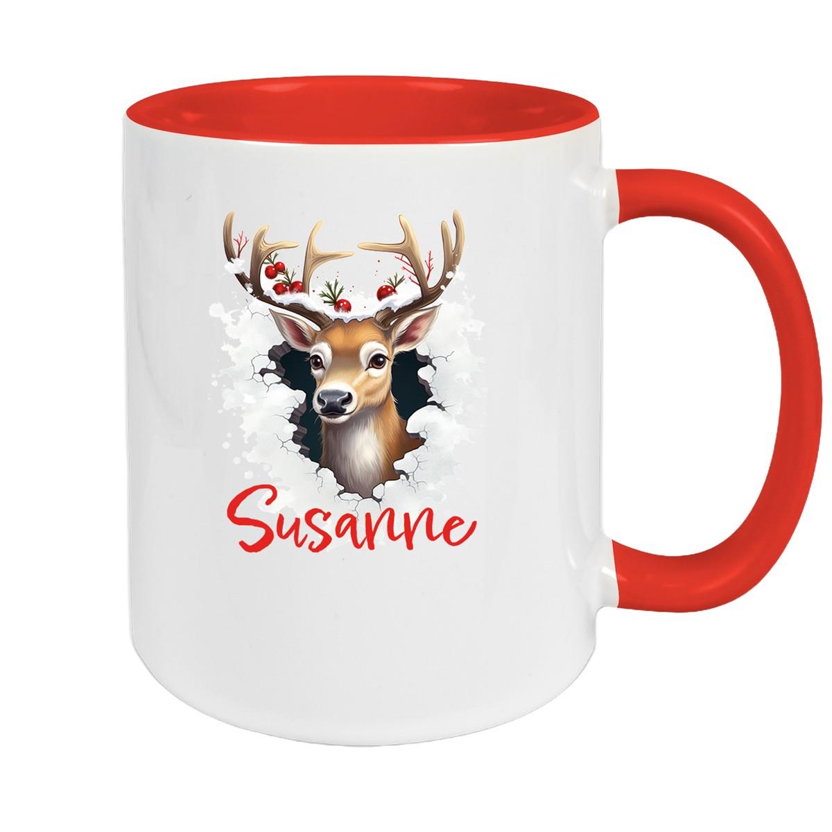 Tasse Wunschname Christmas Rentier 2 Keramik Kinderbecher versch. Farben