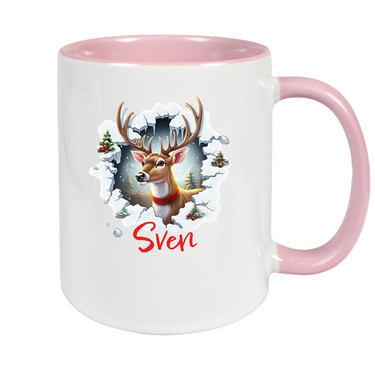 Tasse Wunschname Christmas Rentier 3 Keramik Kinderbecher versch. Farben