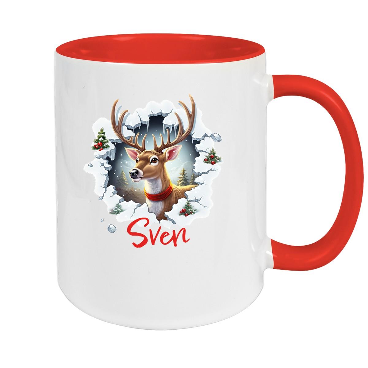 Tasse Wunschname Christmas Rentier 3 Keramik Kinderbecher versch. Farben