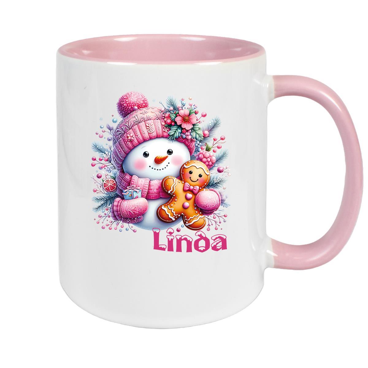 Tasse Wunschname Weihnachten Schneemann 2 Keramik Kinderbecher versch. Farben