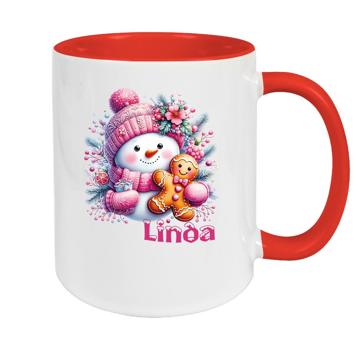 Tasse Wunschname Weihnachten Schneemann 2 Keramik Kinderbecher versch. Farben
