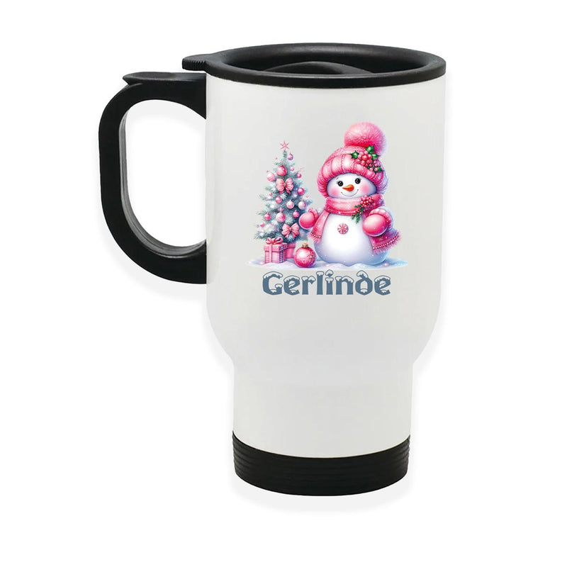 Edelstahl-Thermobecher mit Deckel Weihnachten Schneemann 3 personalisiert weiß