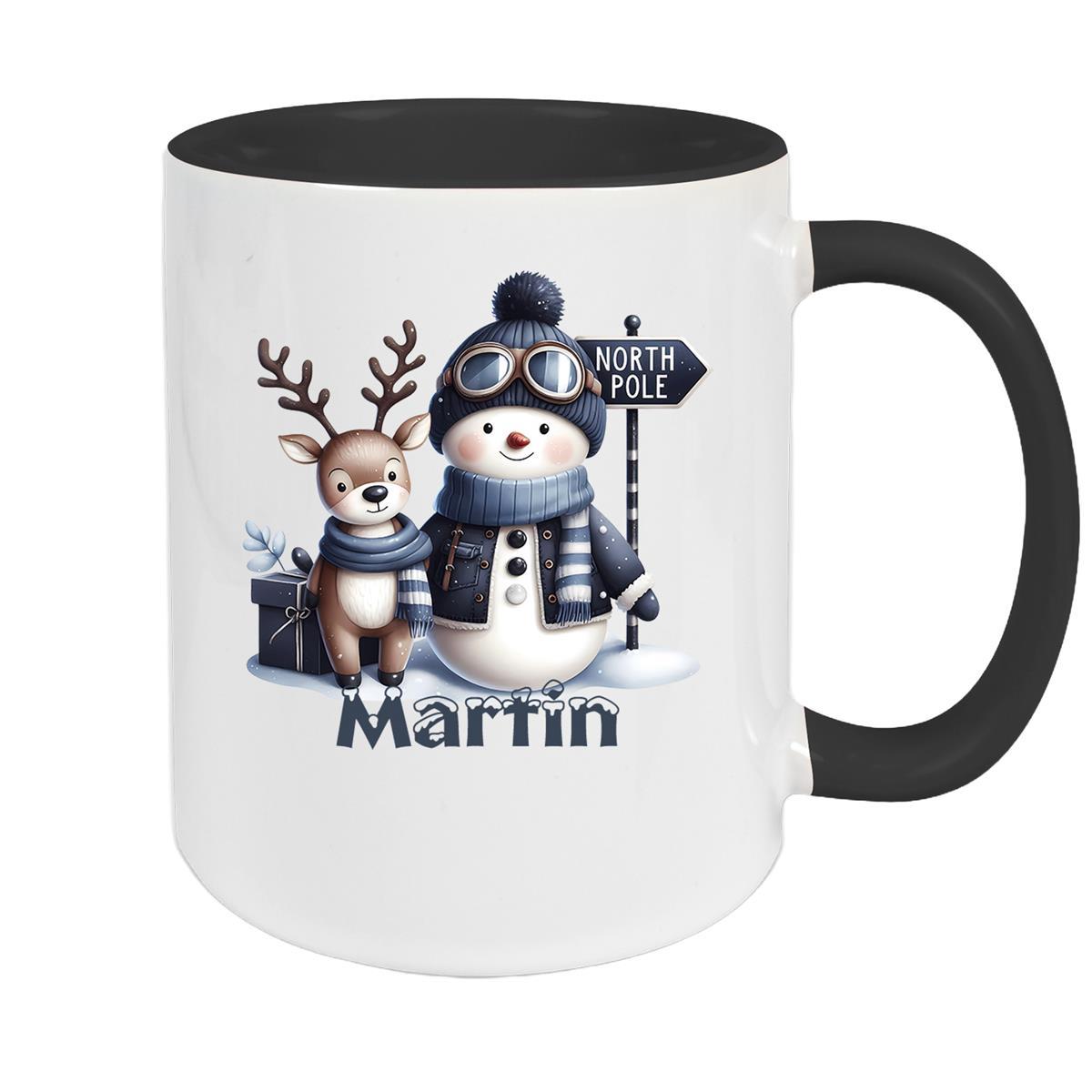 Tasse Wunschname Weihnachten Schneemann 5 Keramik Kinderbecher versch. Farben
