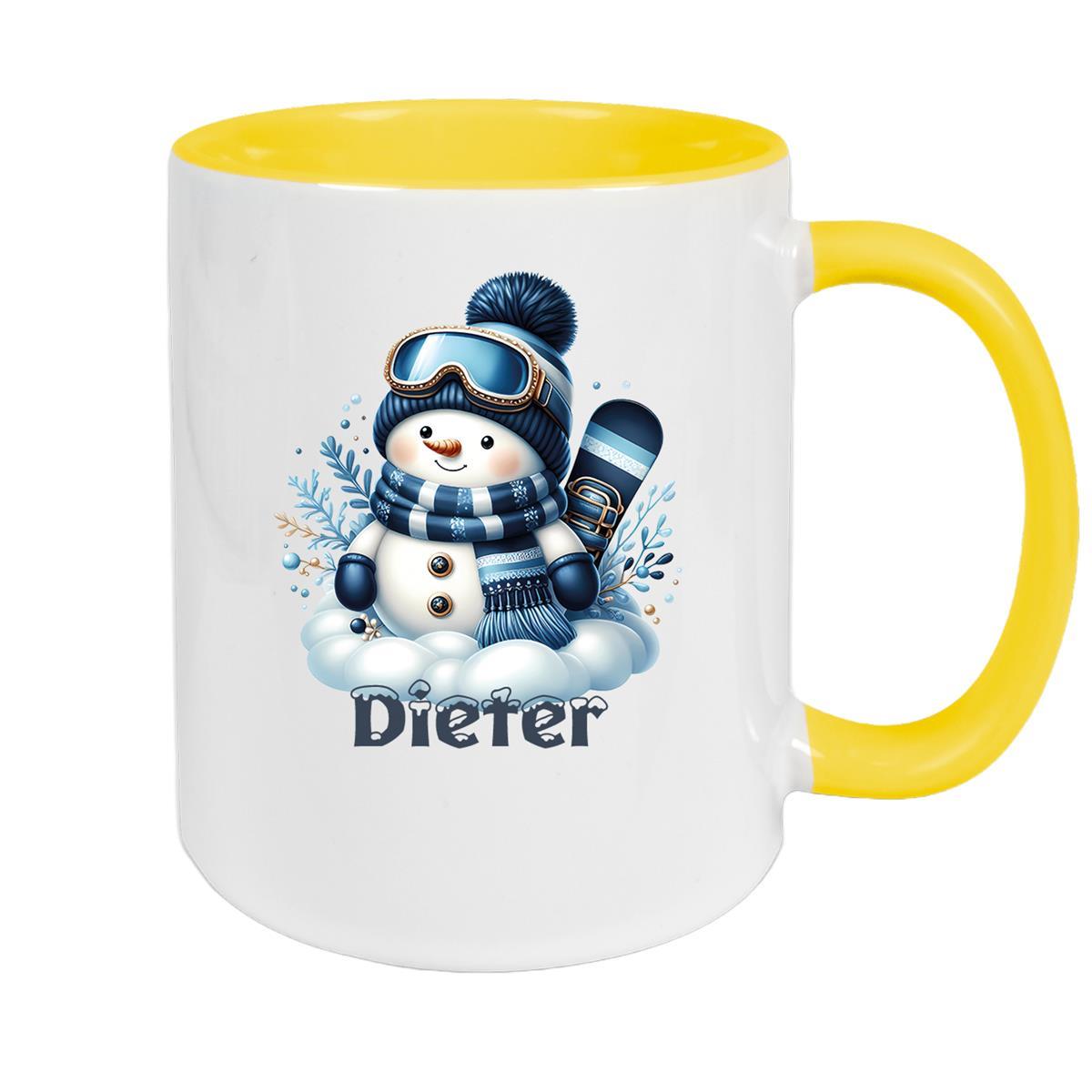 Tasse Wunschname Weihnachten Schneemann 6 Keramik Kinderbecher versch. Farben