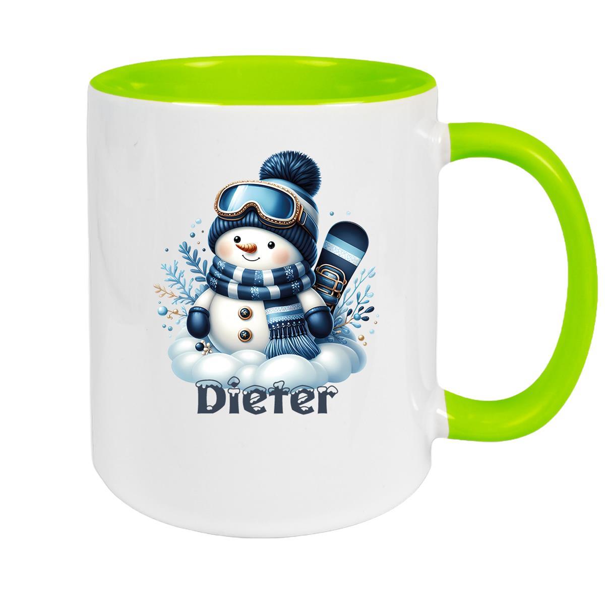 Tasse Wunschname Weihnachten Schneemann 6 Keramik Kinderbecher versch. Farben