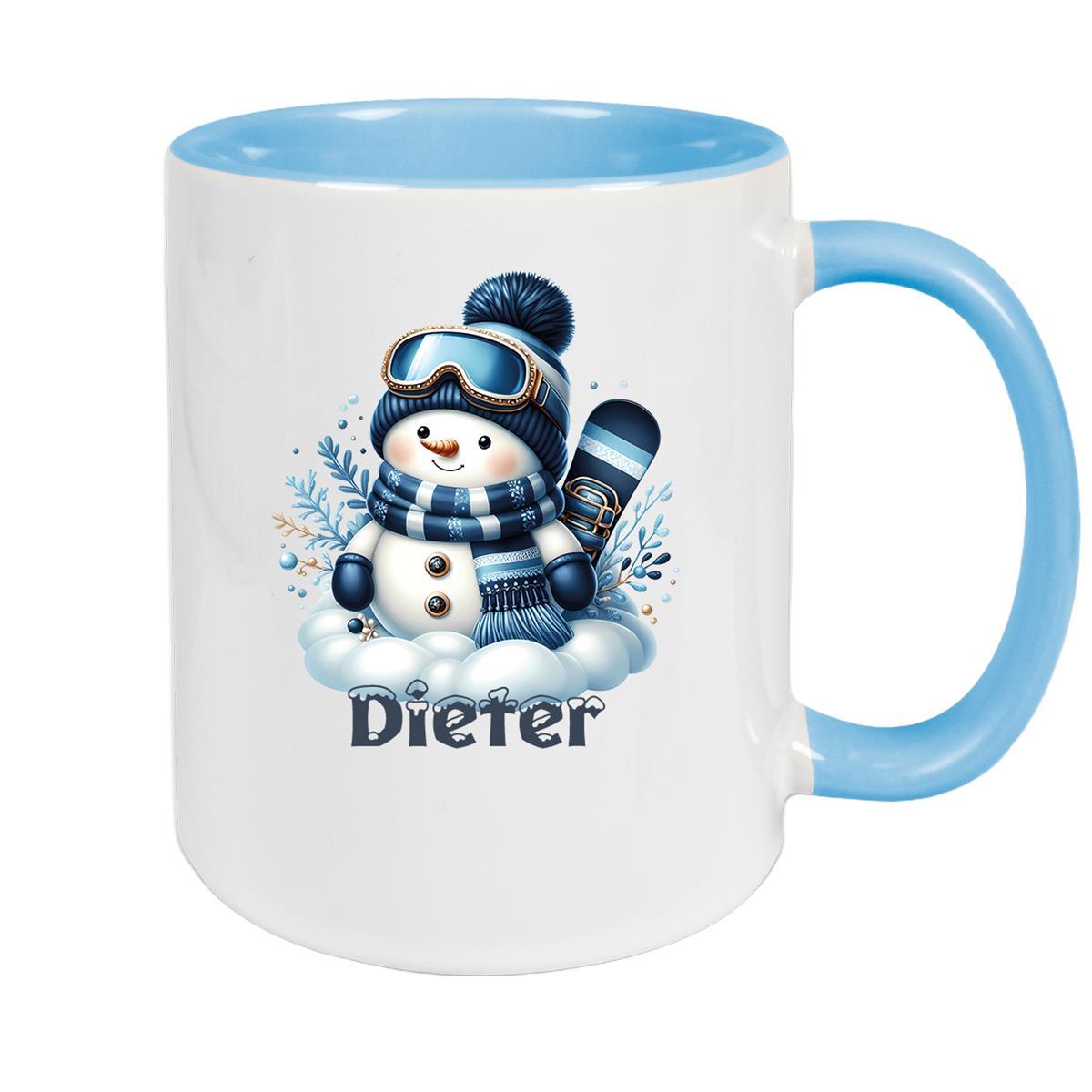 Tasse Wunschname Weihnachten Schneemann 6 Keramik Kinderbecher versch. Farben