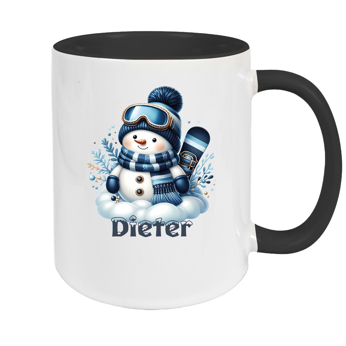 Tasse Wunschname Weihnachten Schneemann 6 Keramik Kinderbecher versch. Farben