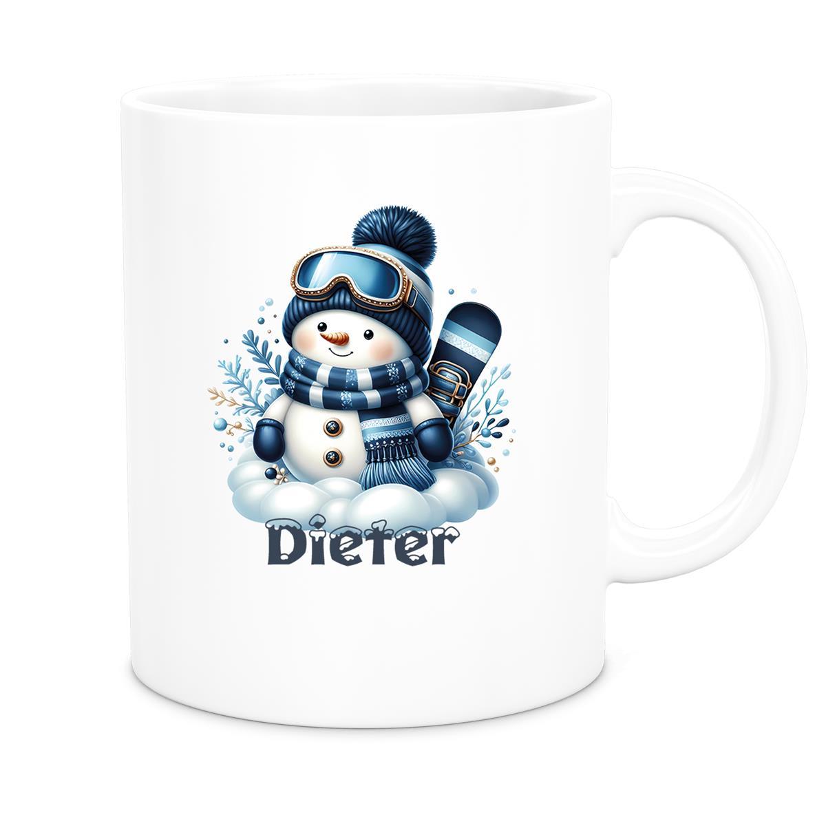 Tasse Wunschname Weihnachten Schneemann 6 Keramik Kinderbecher versch. Farben