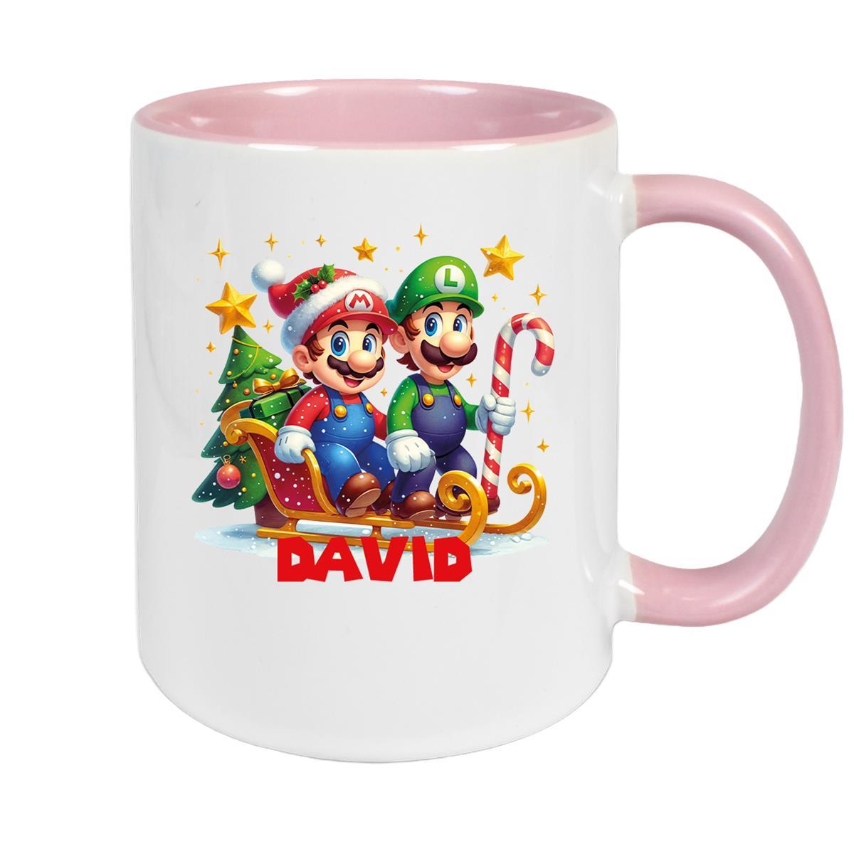 Tasse Wunschname Weihnachten Super-Mario 1 Keramik Kinderbecher versch. Farben