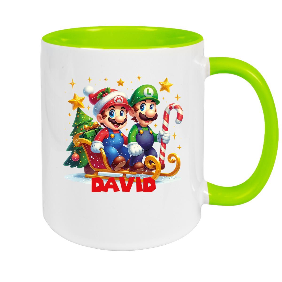 Tasse Wunschname Weihnachten Super-Mario 1 Keramik Kinderbecher versch. Farben