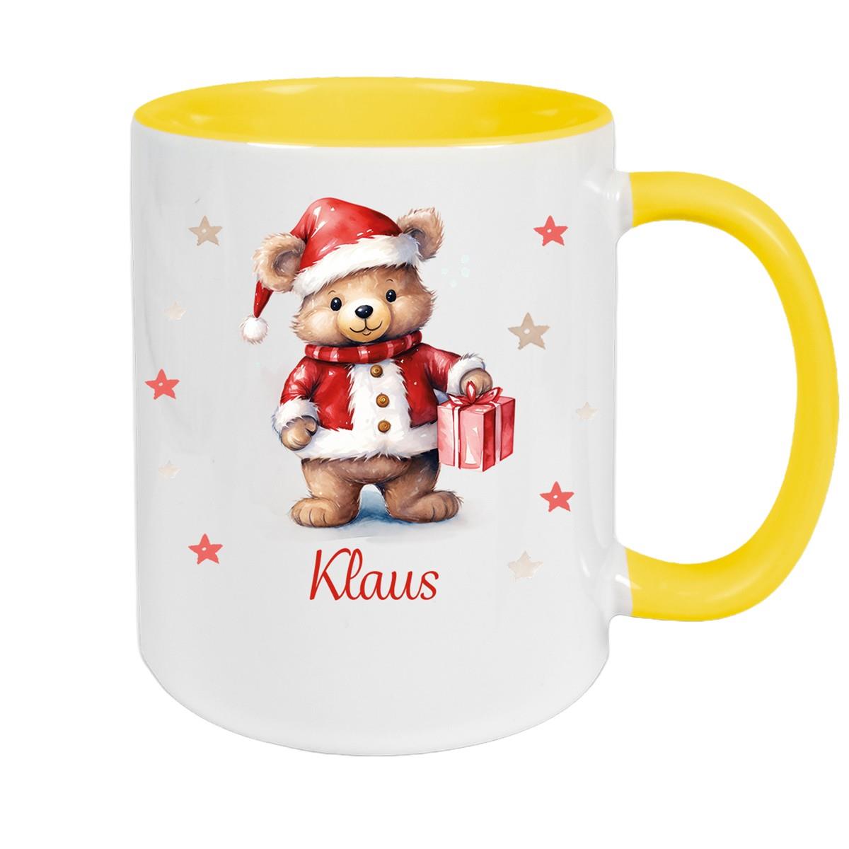 Tasse Wunschname Weihnachten Teddy Sterne Keramik Kinderbecher versch. Farben