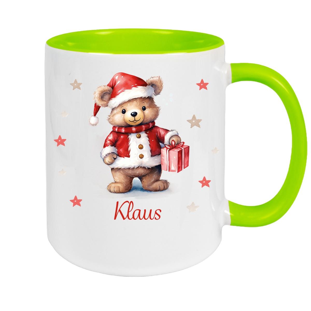 Tasse Wunschname Weihnachten Teddy Sterne Keramik Kinderbecher versch. Farben