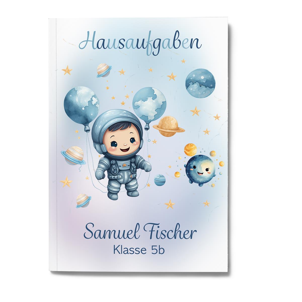 Hausaufgabenheft Astronaut 1 DIN A5 - 48 Blatt mit Name und Klasse