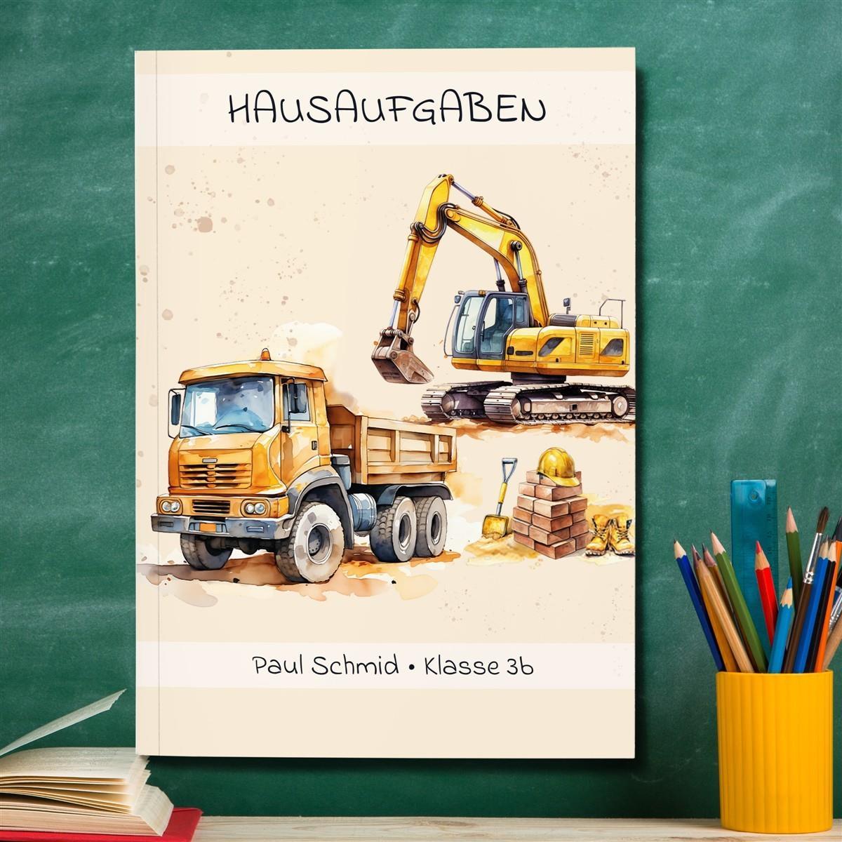 Hausaufgabenheft Baustelle 1 DIN A5 - 48 Blatt mit Name und Klasse